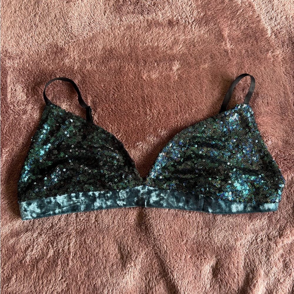 iHeartRaves Glittering Sequin Bralette in Black and Blue